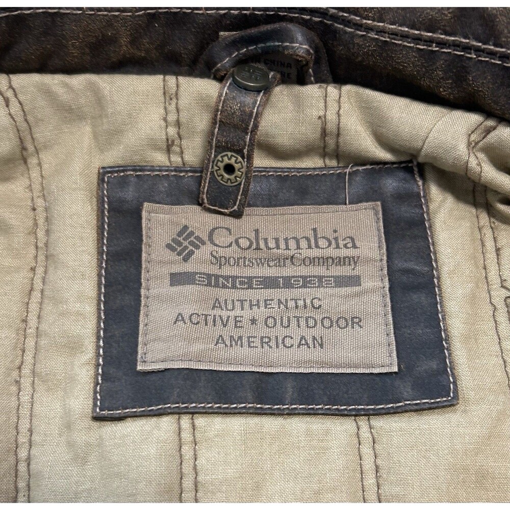 Mens Columbia Bomber Biker Jacket Size Large Distressed Oil Cloth Cotton Y2K VTG - Picture 7 of 12